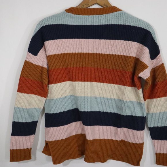 MADEWELL Sweater Thompson Pocket Crewneck Multi Stripe Rainbow - Picture 3 of 3